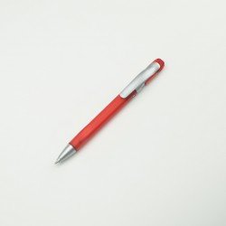 قلم بلاستيكي أحمر شفاف- علاق فضي 